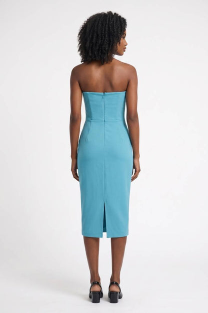 Robe midi Femme - Bustier Drapé Col Cœur Ajustée | Raffinée — Turquoise