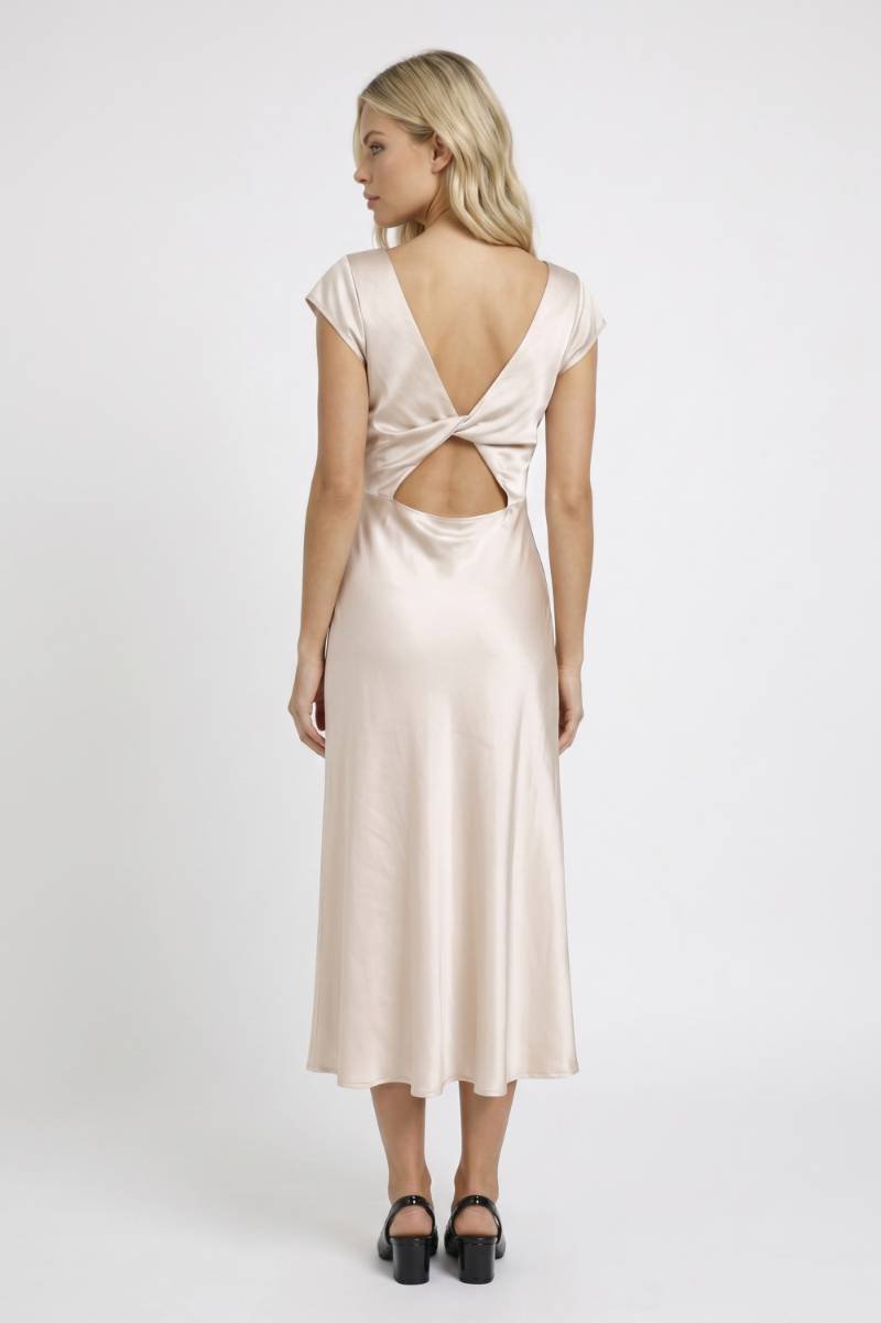 Robe midi Femme - Col Bénitier Dos Noué Fente Latérale | Chic — Champagne