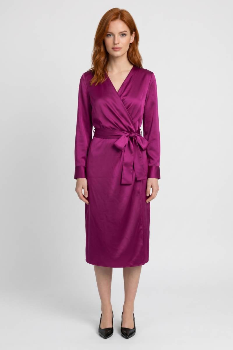 Robe midi Femme - Col Cache-Cœur Ceinture Nouée | Sophistiqué — Violet