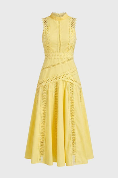 Robe midi Femme - Col Montant Sans Manches | Élégant — Jaune