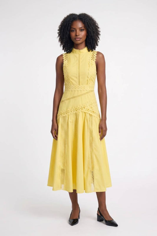 Robe midi Femme - Col Montant Sans Manches | Élégant — Jaune