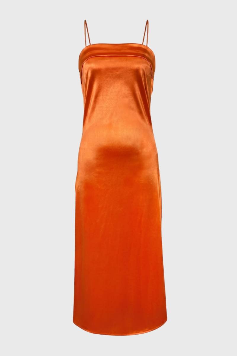Robe Midi Femme - Dos Bretelles Fines Bustier Drapé | Chic — Orange