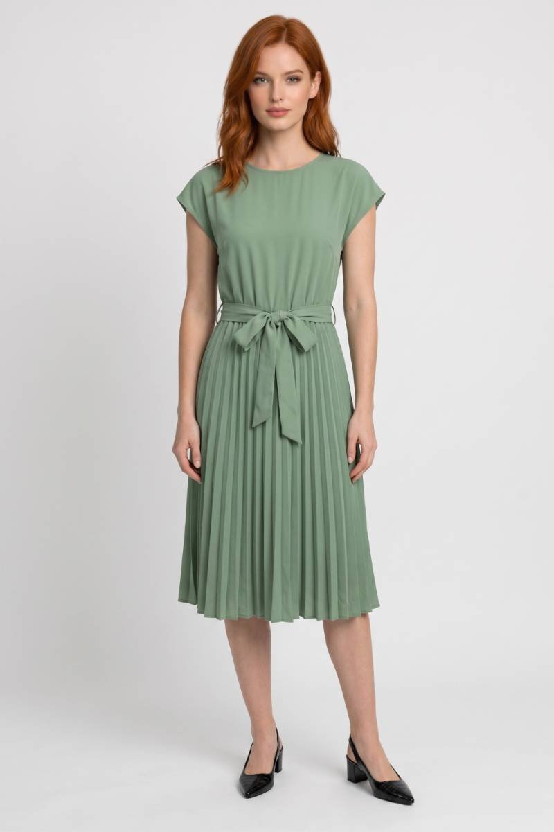 Robe midi Femme - Plissée avec Ceinture Nouée | Élégante — Vert