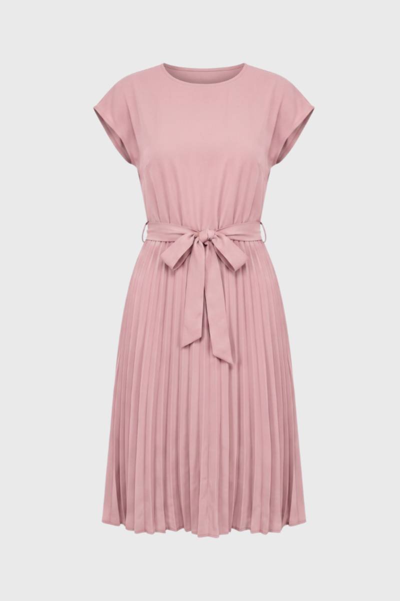 Robe midi Femme - Plissée avec Ceinture Nouée | Élégante — Rose