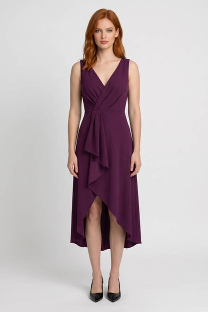 Robe Midi Femme - Portefeuille Asymétrique Bretelles | Élégant — Violet