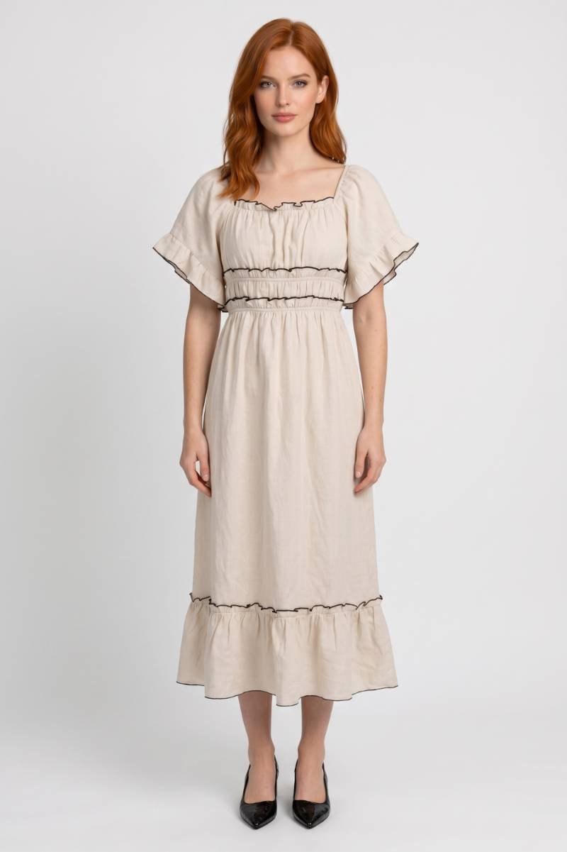 Robe Midi Femme - Romantique Fronces Volants | Bohème
