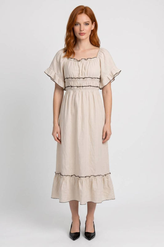 Robe Midi Femme - Romantique Fronces Volants | Bohème