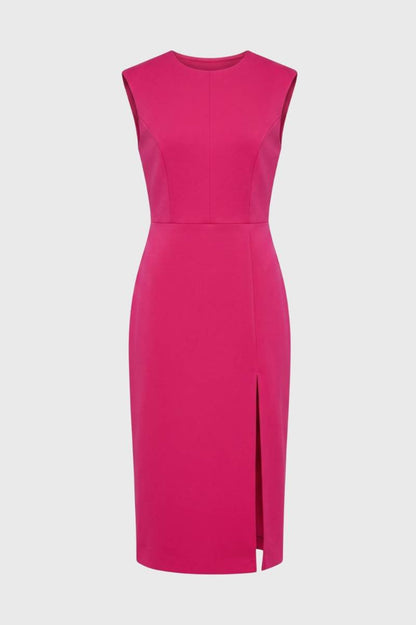 Robe midi Femme - Sans Manches avec Fente Latérale | Élégant — Rose Vif