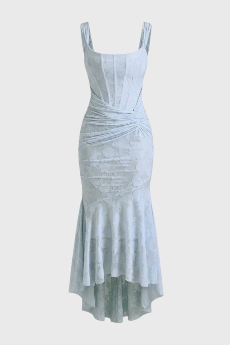 Robe Midi Femme - Sirène Asymétrique avec Bretelles | Élégante - Bleu Clair