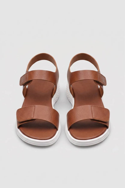 Sandales Femme - Double Bride Scratch Semelle Épaisse | Confort — Marron