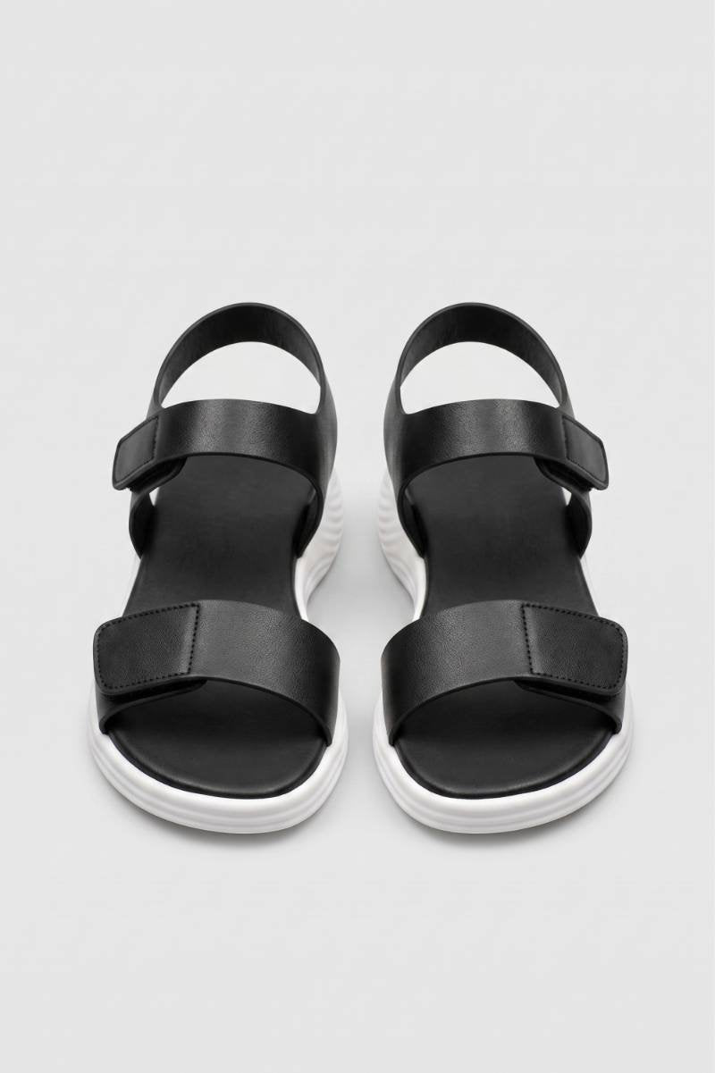 Sandales Femme - Double Bride Scratch Semelle Épaisse | Confort — Noir