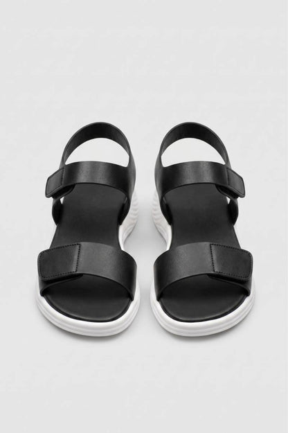 Sandales Femme - Double Bride Scratch Semelle Épaisse | Confort — Noir