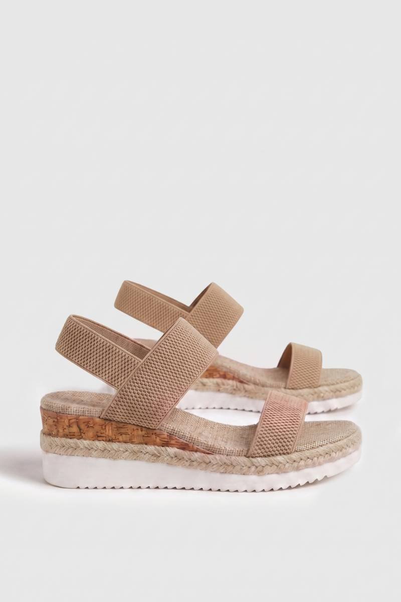 Sandales Femme - Plateforme Liège Sangles Élastiques | Confort — Beige