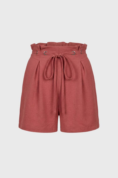 Short Femme - Taille Haute avec Ceinture à Nouer | Élégant — Terracotta