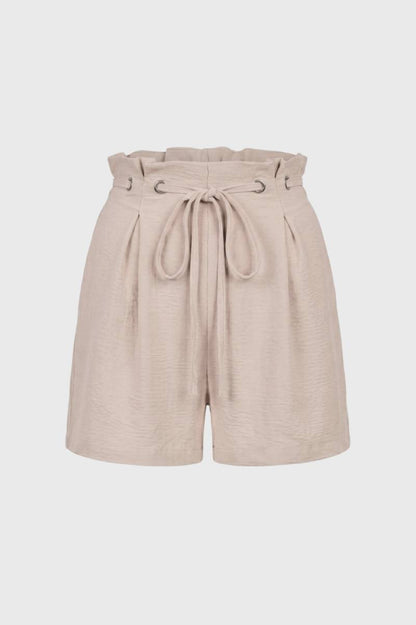 Short Femme - Taille Haute avec Ceinture à Nouer | Élégant — Beige