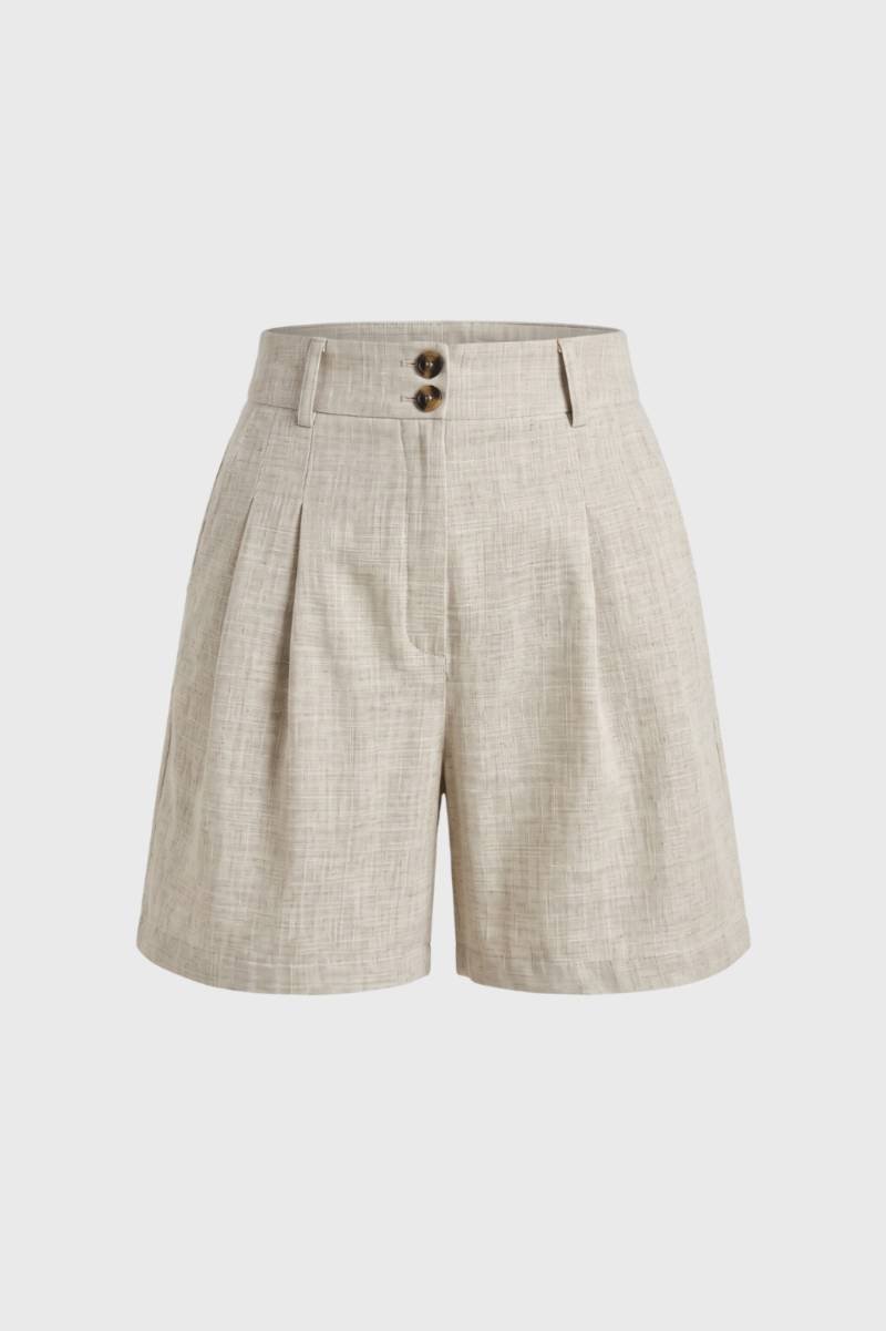 Short Femme - Taille Haute avec Plis Deux Boutons | Chic — Beige