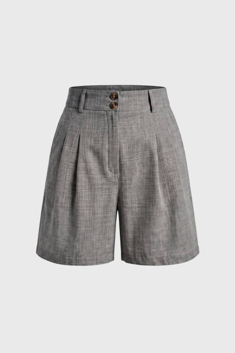 Short Femme - Taille Haute avec Plis Deux Boutons | Chic — Gris