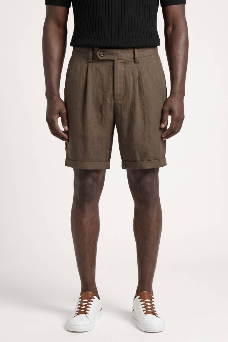 Short Homme - Taille Haute avec Revers | Élégant Décontracté — Marron Foncé