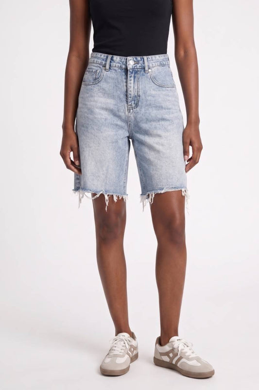 Short Jean Femme - Délavé Franges Asymétriques | Moderne — Bleu délavé