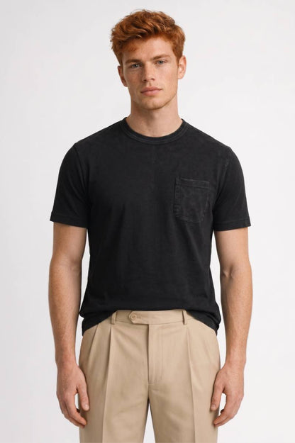 T-shirt Homme - Relaxé avec Poche Poitrine | Vintage — Noir