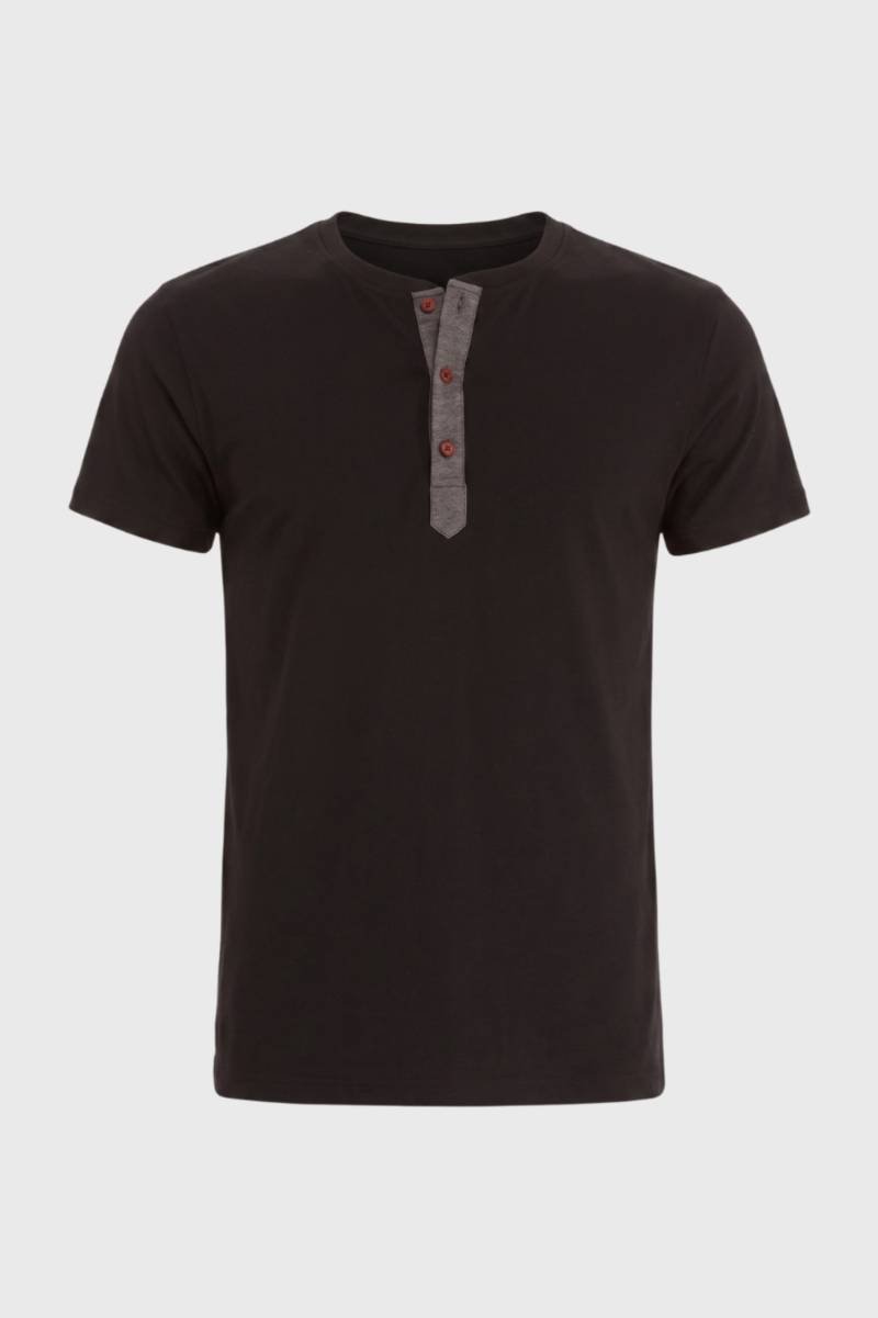 T-Shirt Homme - Style Henley avec Boutons Contrastés | Casual — Marron Foncé