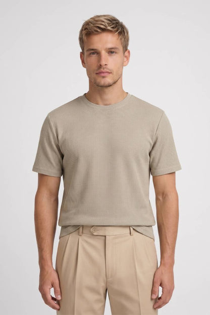 T-shirt Homme - Texture Gaufrée Col Rond | Décontracté — Beige