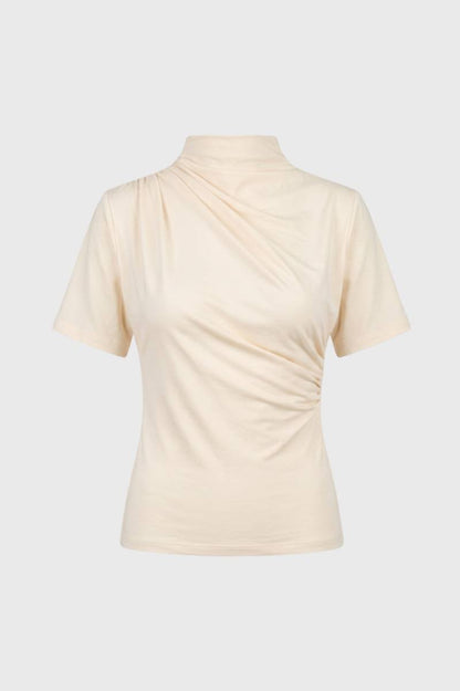 Top Femme - Col Montant Drapé Asymétrique | Raffiné — Beige